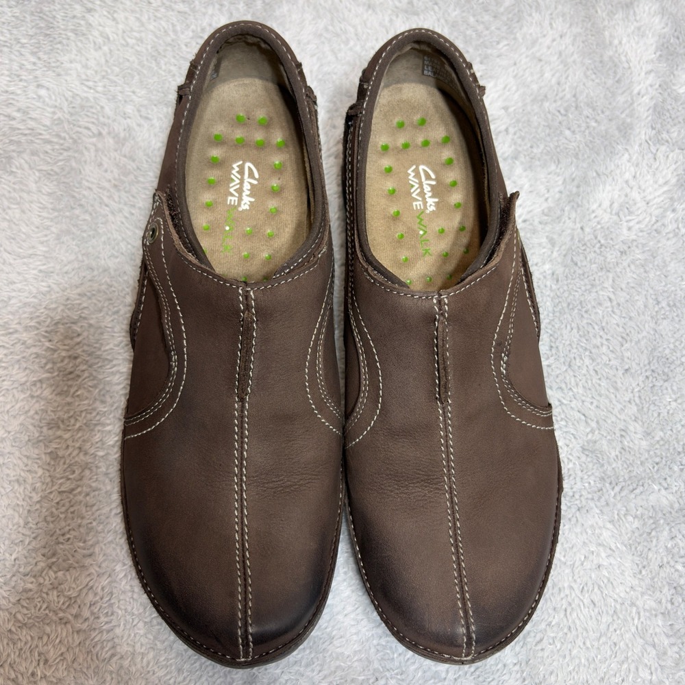 Clarks Wave Walk Loafers Women's 10M Brown Leather Slip On Walking Shoes 64793